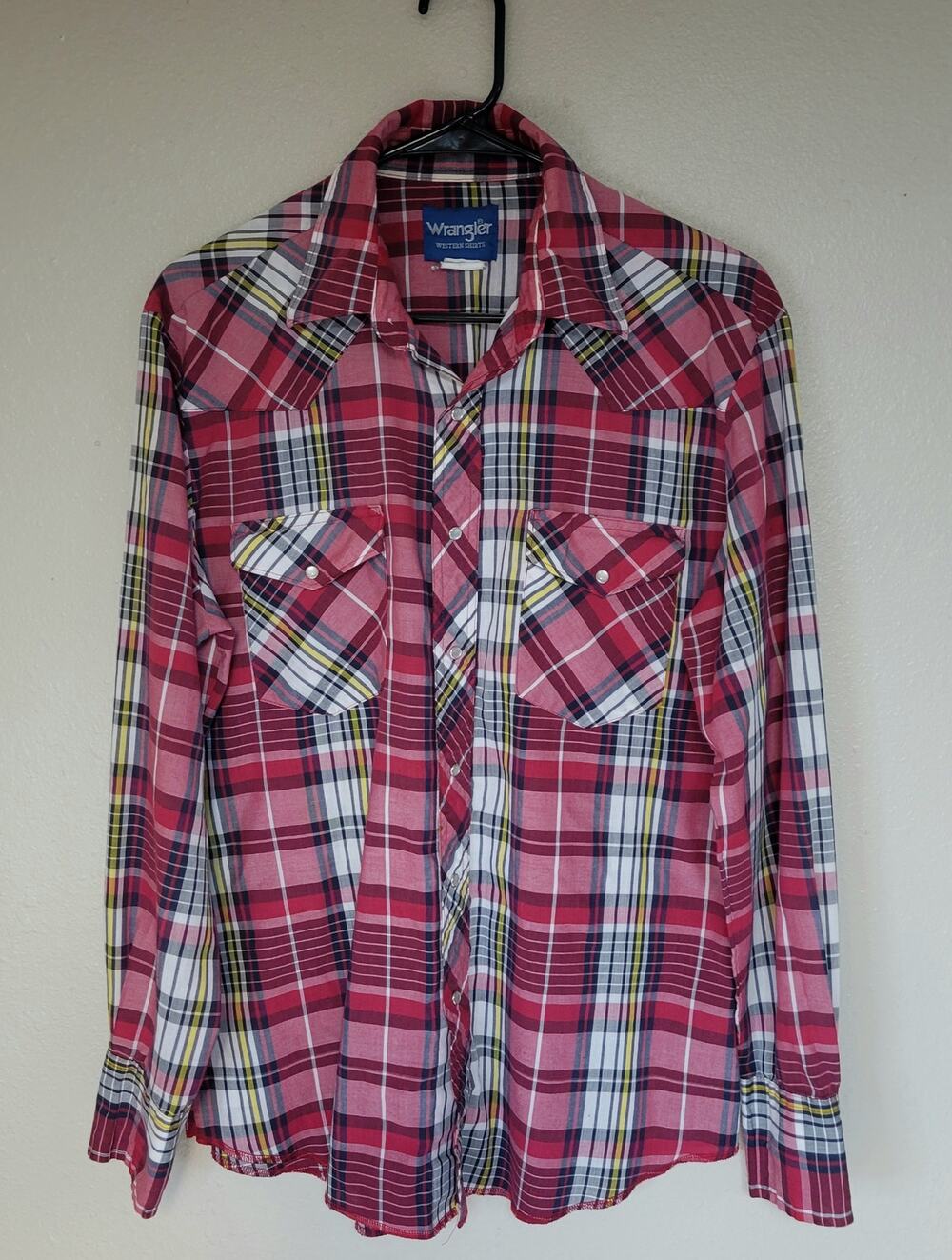 Wrangler Western Shirt Men's Plaid Pearl Snap Long Sleeve Red Cowboy